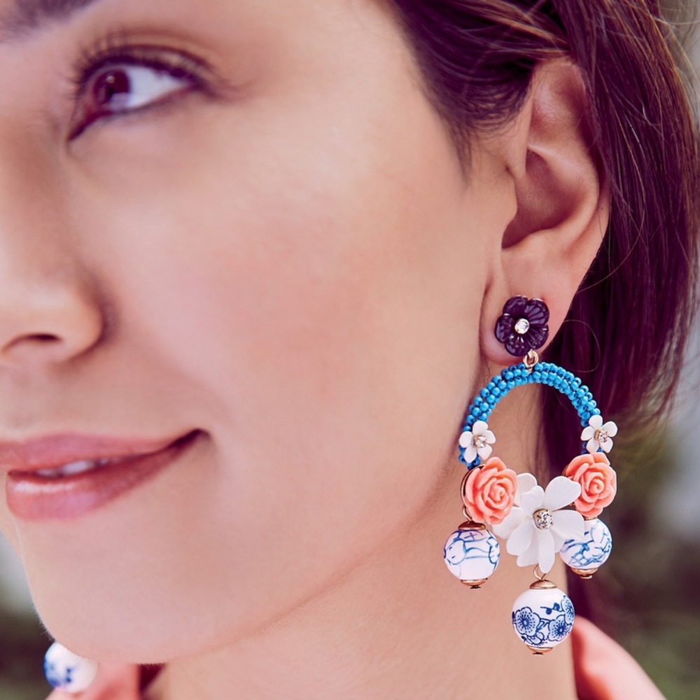 Chloe + Isabel Kyoto Floral Blue and Pink Statement Earrings